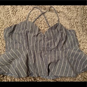 Blue and White Striped Crop